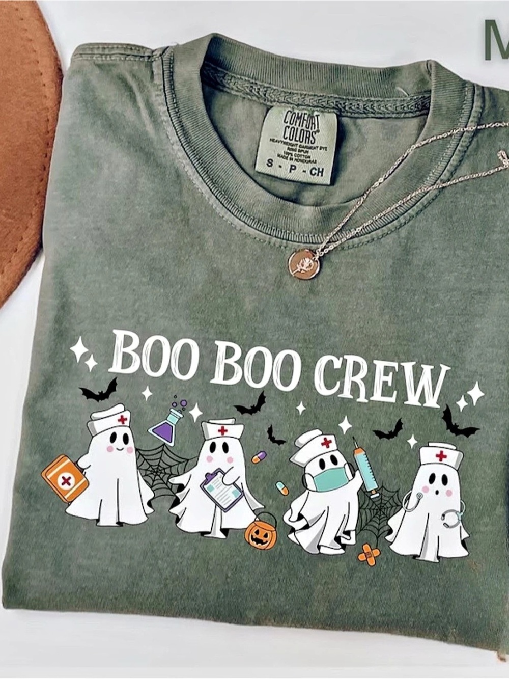 Creepy Colors Moss Boo Crew Graphic Tee Like New